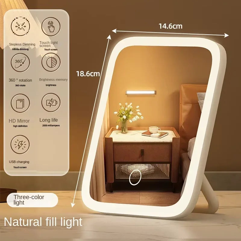 New LED Makeup Mirror Light Dormitory Ins Fill Light Desktop Dressing Mirror Charging Mirror Student Dormitory Fill Light Mirror Peaceful Pleasures Health and Wellness WHITE