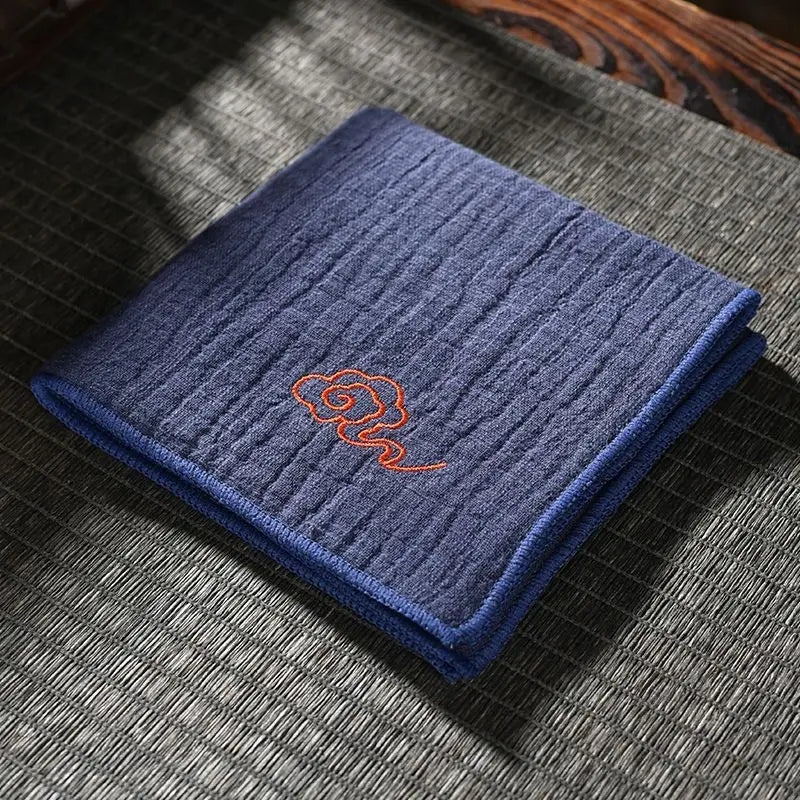 Cotton and linen absorbent tea towel high-end chinoiserie tea table rag thickened tea towel cloth tea set accessories Peaceful Pleasures Health and Wellness Blue 26x26cm