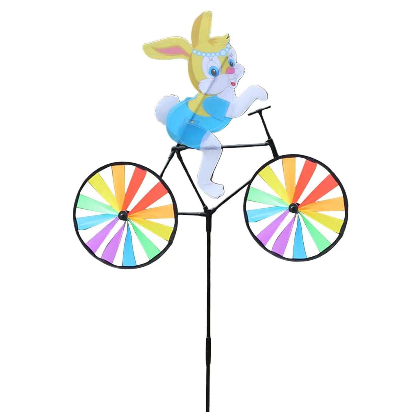 Cute 3D Animal on Bike Windmill Garden Lawn Yard Decor Wind Spinner for Holiday Garden Decoration Peaceful Pleasures Health and Wellness Rabbit