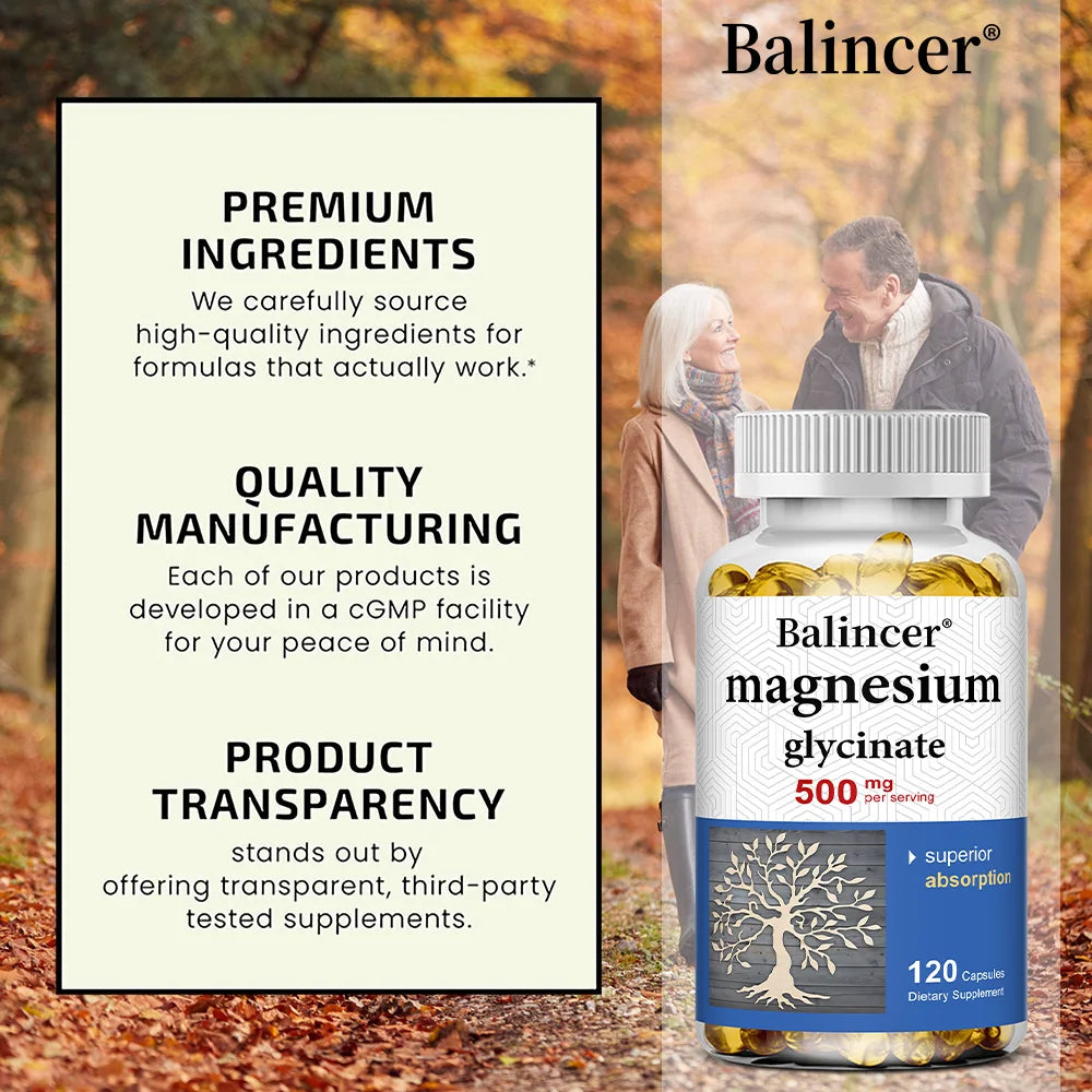 Magnesium Glycinate Capsules 500mg - Supports Muscle, Joint and Heart Health, Promotes Deep Sleep Peaceful Pleasures Health and Wellness