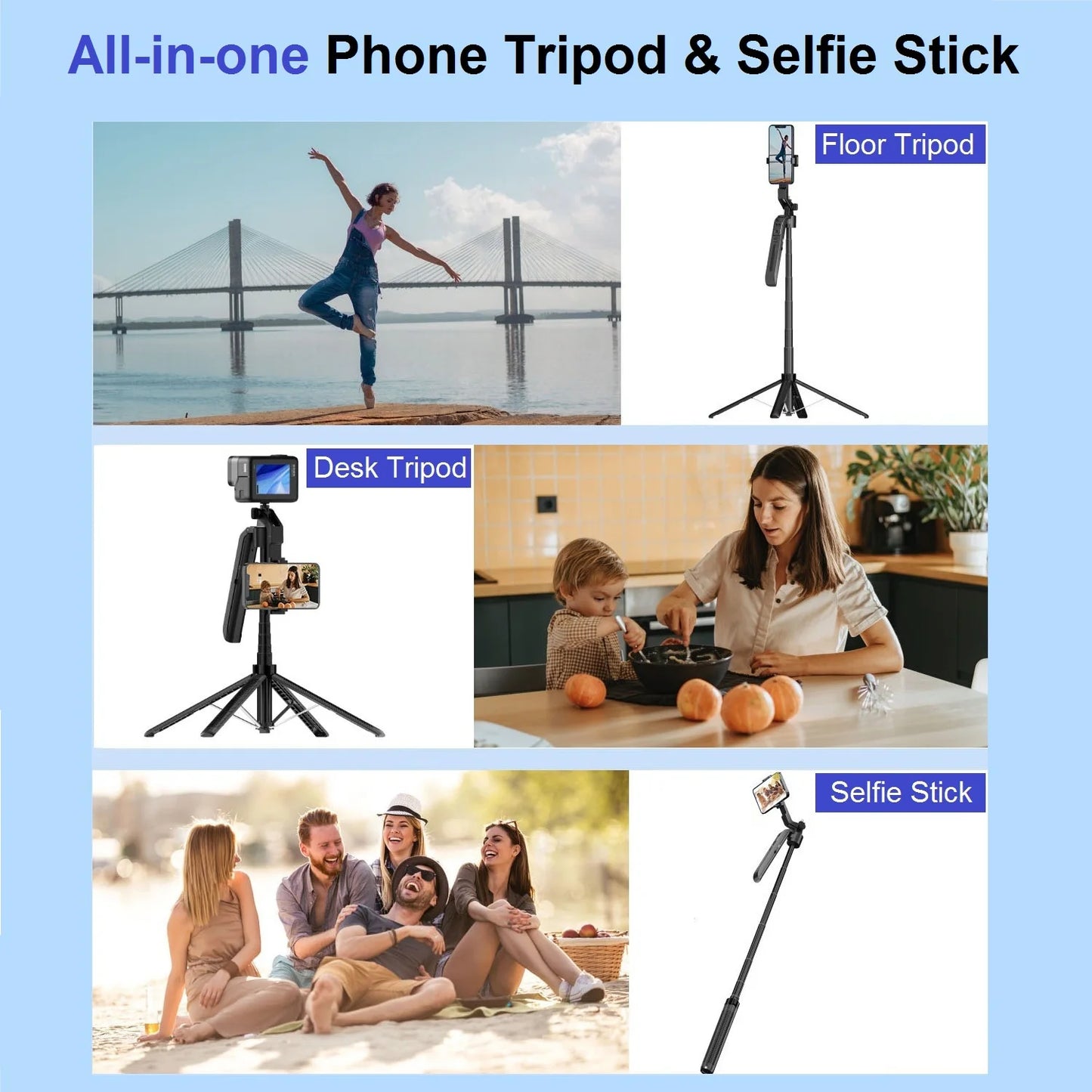 Auto Face Tracking Tripod 71" | 360° Smart Selfie Stick