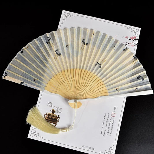Chinese Folding Hand Fan | Bamboo Fabric Dance & Hanfu Fan Folding Hand Fan Peaceful Pleasures Health and Wellness