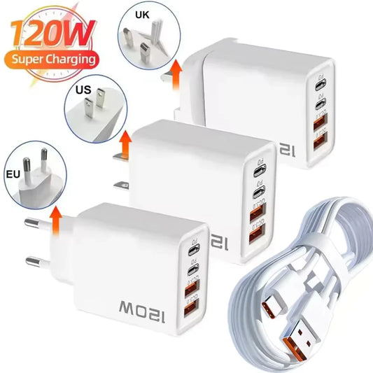 120W 4-Port USB-C Fast Wall Charger – iPhone & Android USB-C Wall Charger Oasis Select