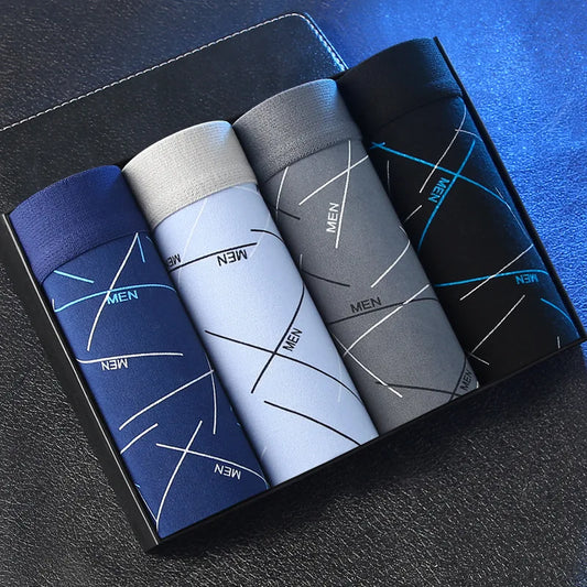 4 pieces of men's underwear: men's plain-cut boxers, youth-style mid-rise four-corner pants, large-sized boys' briefs, shorts Peaceful Pleasures Health and Wellness