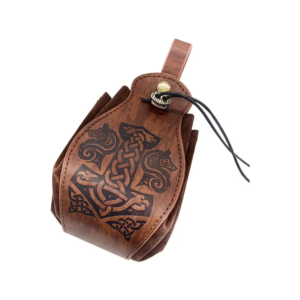 Celtic PU Leather DnD Dice Bag | Medieval Drawstring Pouch