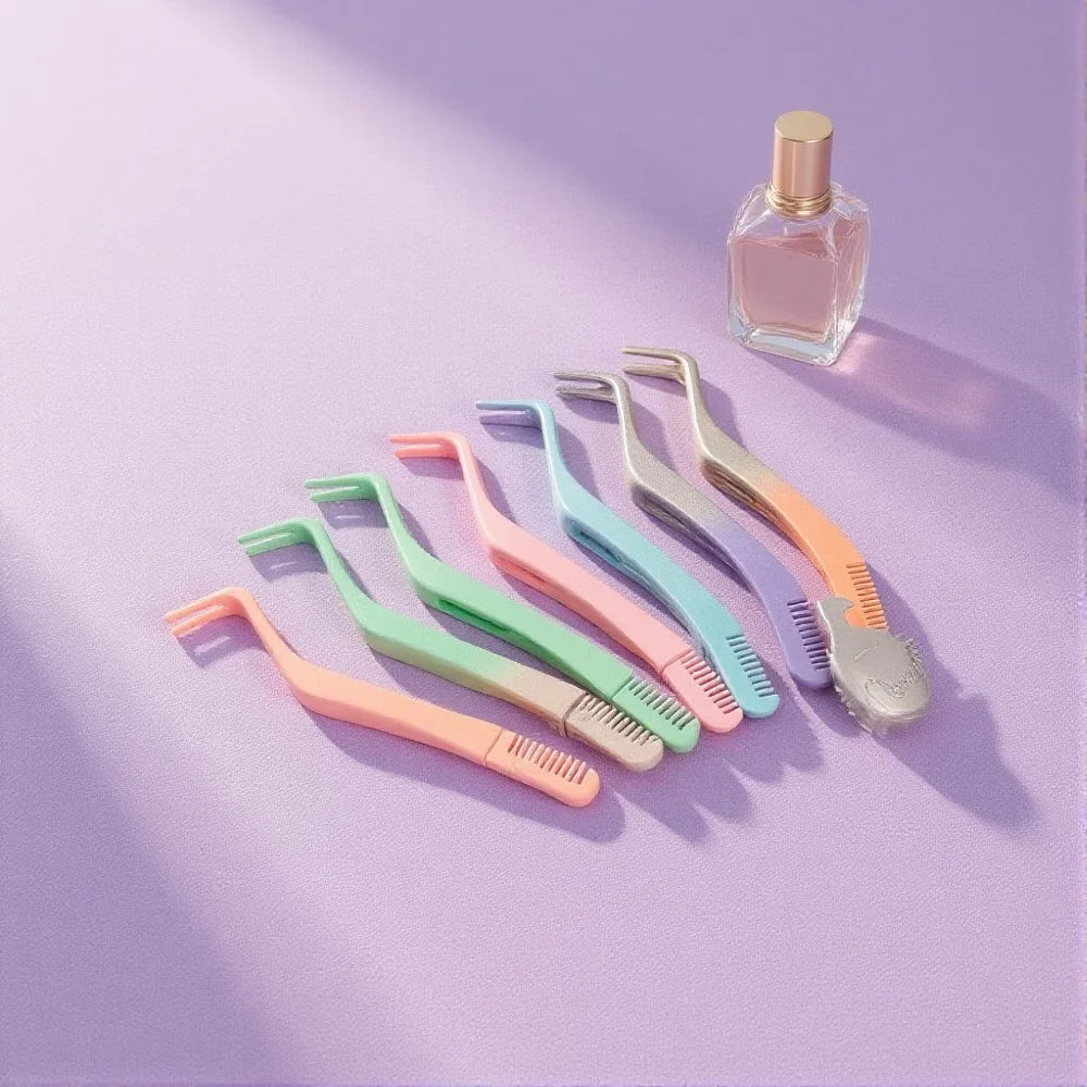 Stainless Steel Eyelash Tweezers with Comb | Lash Tool