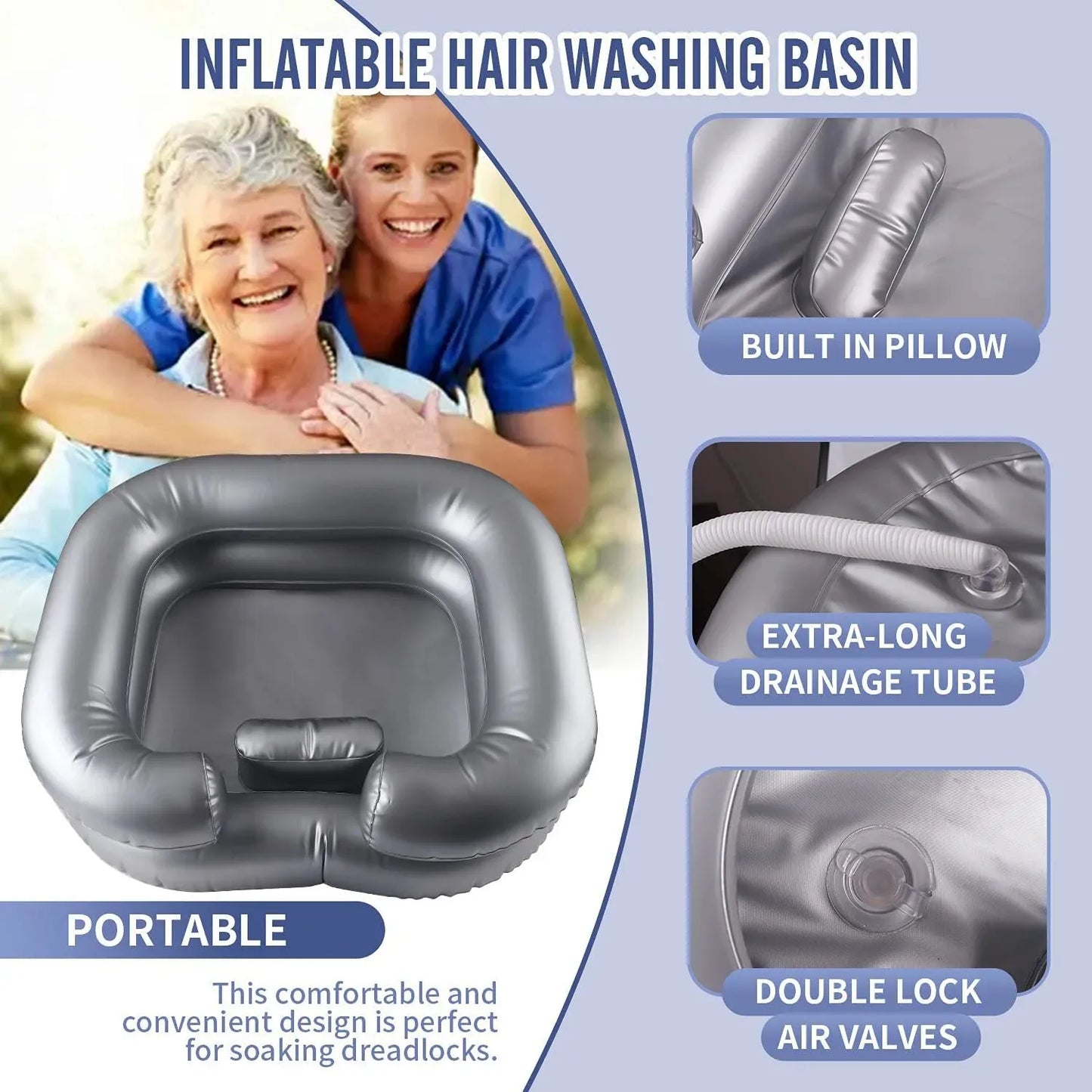 Inflatable Shampoo Basin - Portable Shampoo Bowl, Hair Wash Tub for Dreadlocks and at Home Sink Washing Peaceful Pleasures Health and Wellness