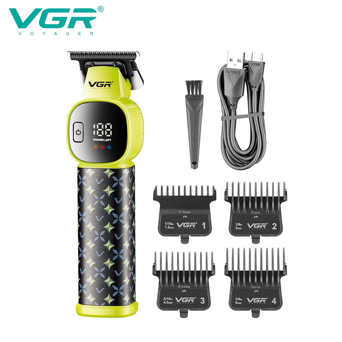 VGR new hair clipper LED intelligent digital USB hair trimmer ceramic stainless steel blade professional electric push V-185 Peaceful Pleasures Health and Wellness USB