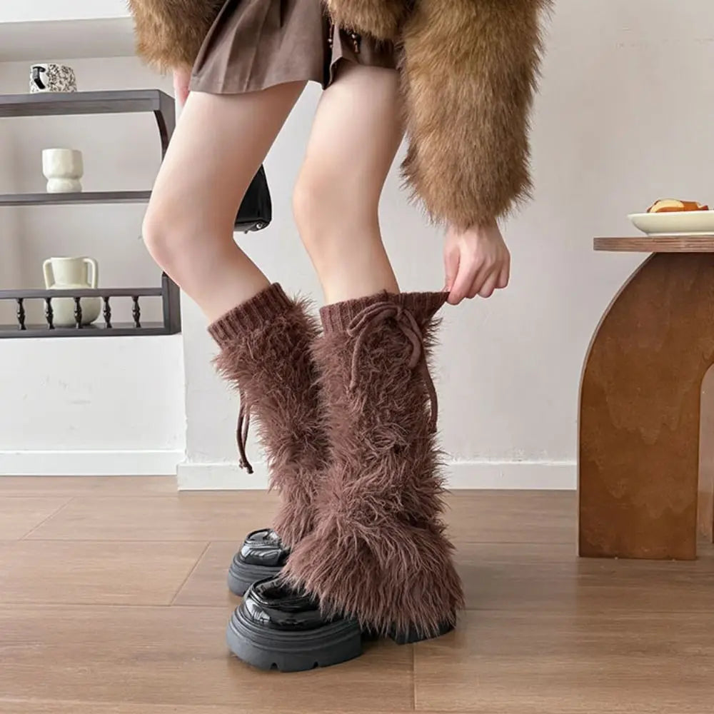 Autumn Winter Thickened Cold Resistant Adorable Subculture JK Fashionable Trendy Fur Lined Sock Boots Warm Sock Sleeves Fashion Peaceful Pleasures Health and Wellness