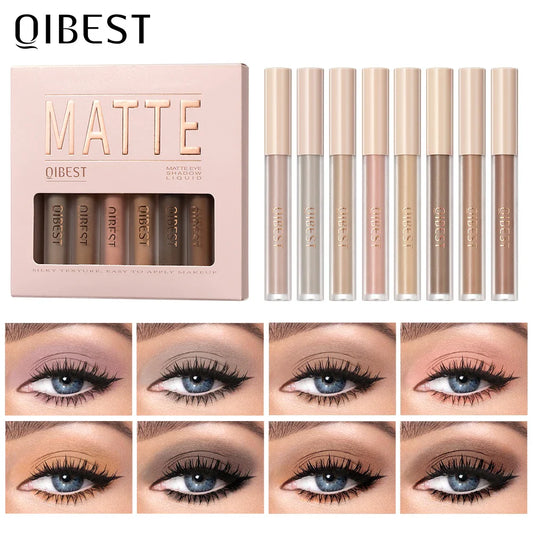 QIBEST 8-Color Matte Liquid Eyeshadow Set – Waterproof & Long-Lasting Liquid Eyeshadow Set Oasis Select A Eyeshadow Set