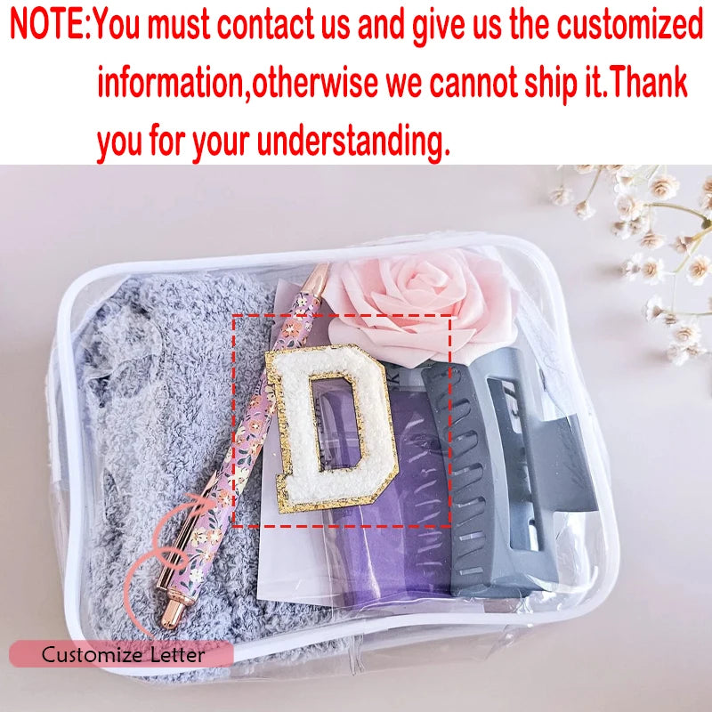 Personalized Embroidered Transparent Makeup Bag | Teacher Gift Personalized Makeup Bag Peaceful Pleasures Health and Wellness Custom Letter 16.5x12x6.5cm