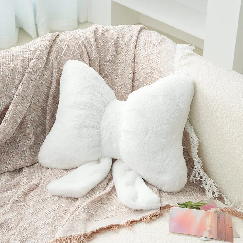 Pink Bow Faux Rabbit Fur Throw Pillow | Decorative Cushion Decorative Throw Pillow Peaceful Pleasures Health and Wellness