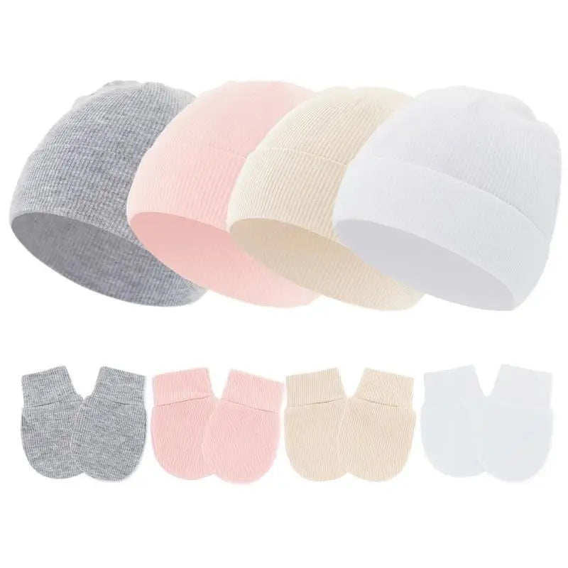 Newborn Baby Bonnet Hat & Anti-Scratch Gloves Set | 0–3 Month