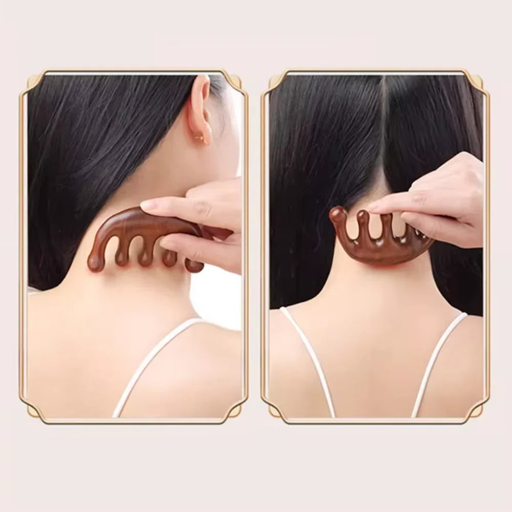 Sandalwood 5-Tooth Scalp Massage Comb – Head & Body Set