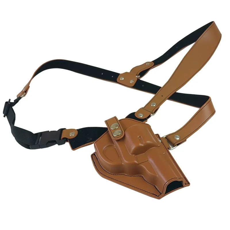Tactical Western Cowboy PU Leather Chest Shoulder Holster Adjustable Underarm One Shoulder Pistol Bag for 10mm Wheel Handgun Peaceful Pleasures Health and Wellness brown