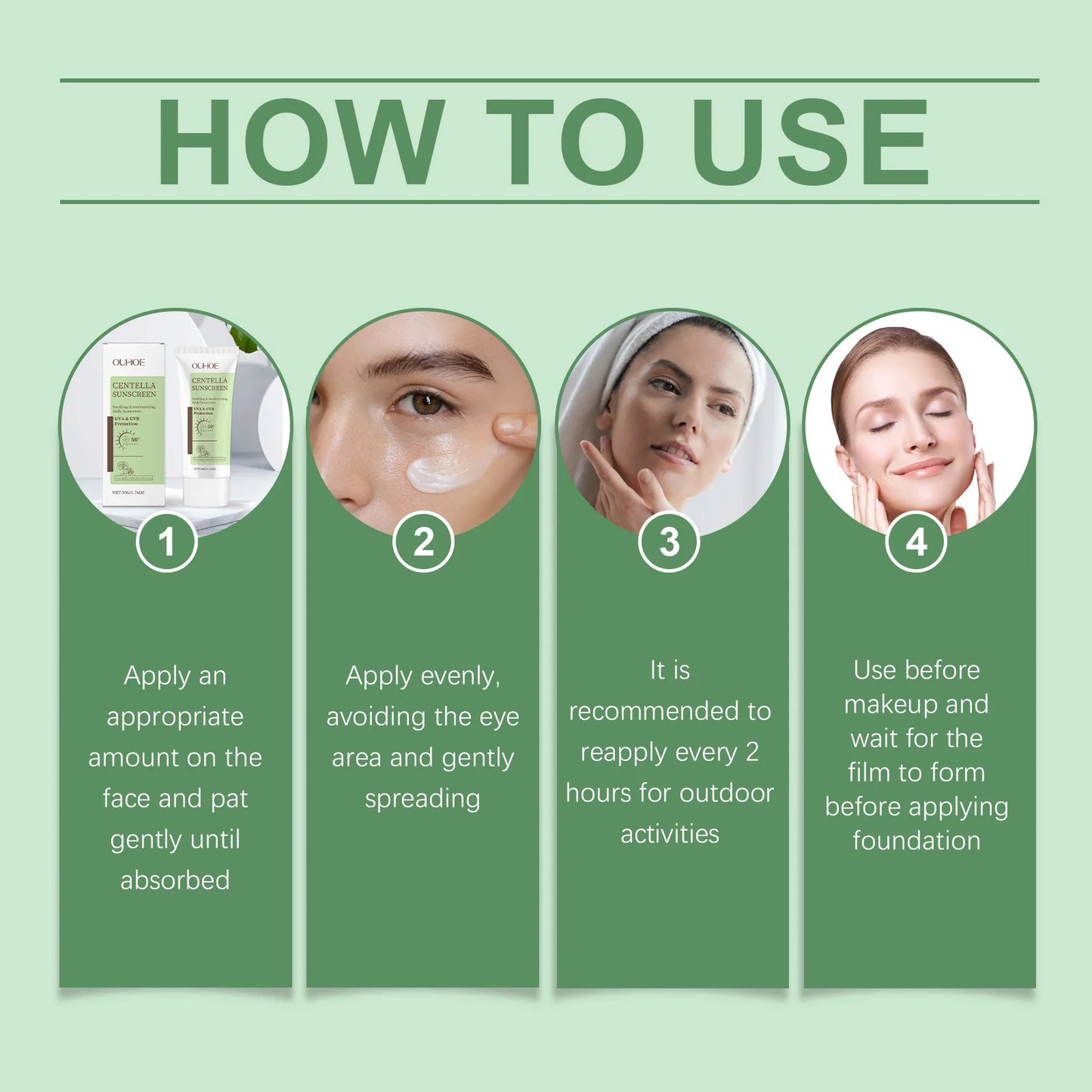 Ouhoe SPF 50 Centella Facial Sunscreen – Waterproof UV 50g
