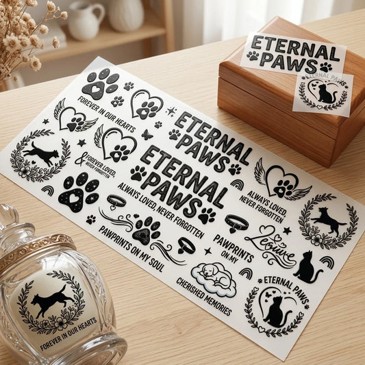 Pet Memorial UV Transfer Stickers | Paw Print Waterproof Decals Memorial Craft Sticker Peaceful Pleasures Health and Wellness