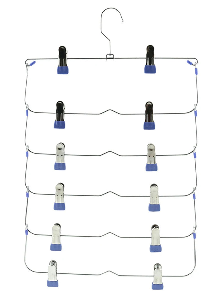 Multi Functional Folding Multi-Layer Pants Rack, Pants Hanger, Household Anti Slip And Seamless Wardrobe Storage Tool Peaceful Pleasures Health and Wellness Blue