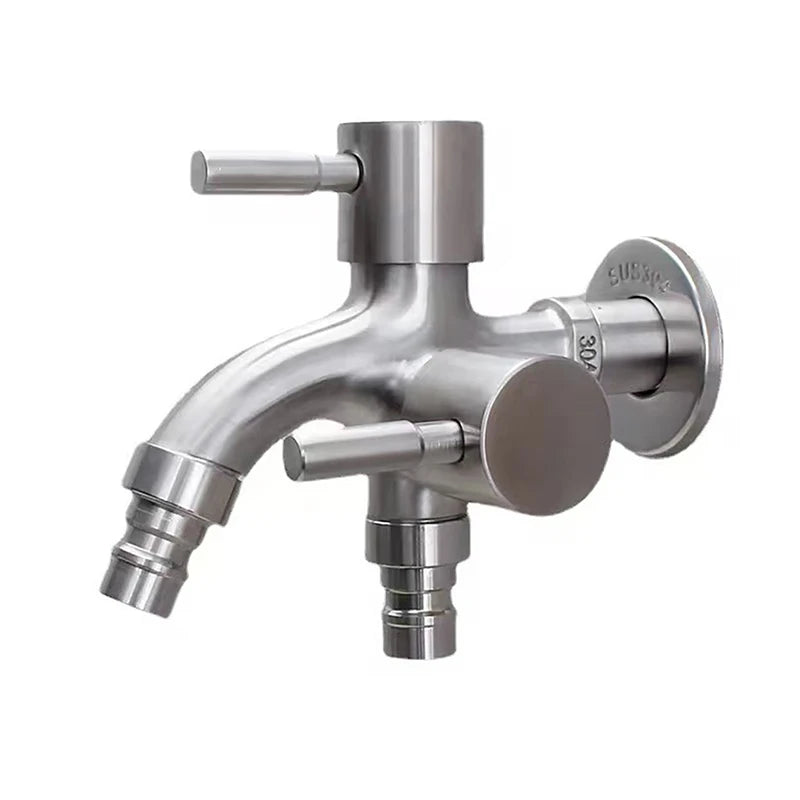 Multifunction Double-outlet Washing Machine Faucet 304 Stainless Steel Faucet One Into Two Out Outdoor Garden Sink Pool Faucet Peaceful Pleasures Health and Wellness