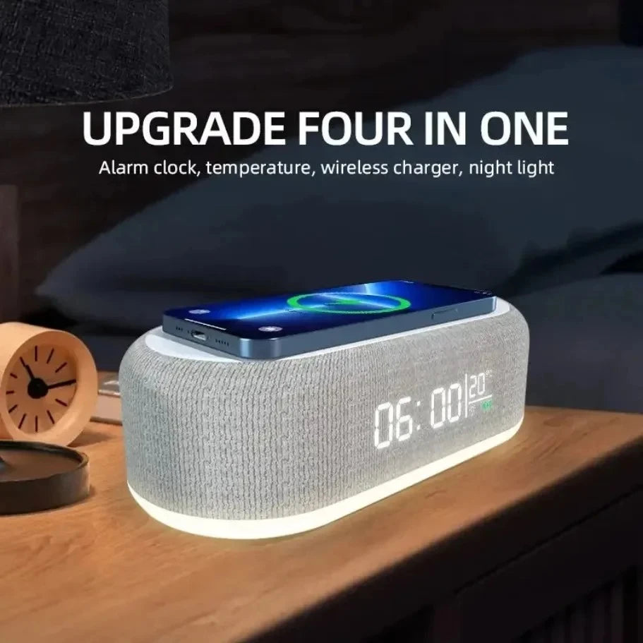 15W Fast Charging Wireless Charger Pad Stand with Alarm Bedroom Lamp Night Light Desktop Clock Temperature Thermometer for Peaceful Pleasures Health and Wellness
