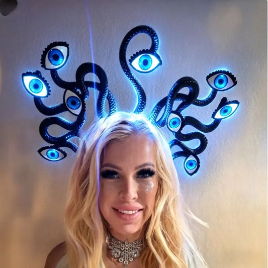 Surreal Multi Eye Snake Crown, Light Up Rave Headpiece, Evil Eye Trippy Headband for Cosplay Shoot, Halloween, Festival Costume Peaceful Pleasures Health and Wellness