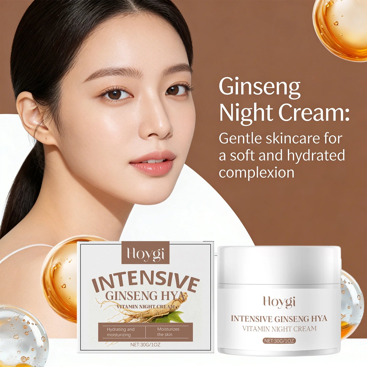 Ginseng Night Cream Hyaluronic Acid Face Cream Antioxidant Brightening Skin Tone Repair Skin Barrier Nourishing Night Skin Care Peaceful Pleasures Health and Wellness