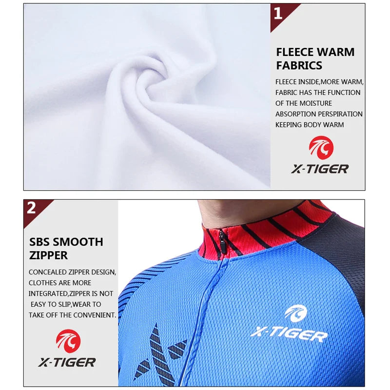 X-Tiger Men's Winter Thermal Fleece Cycling Jersey | Long Sleeve