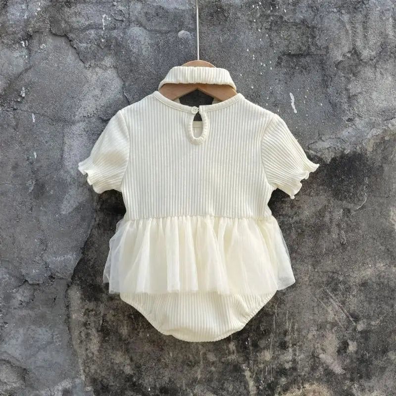 Newborn Baby Lace Romper & Bowknot Headband Photo Outfit Set