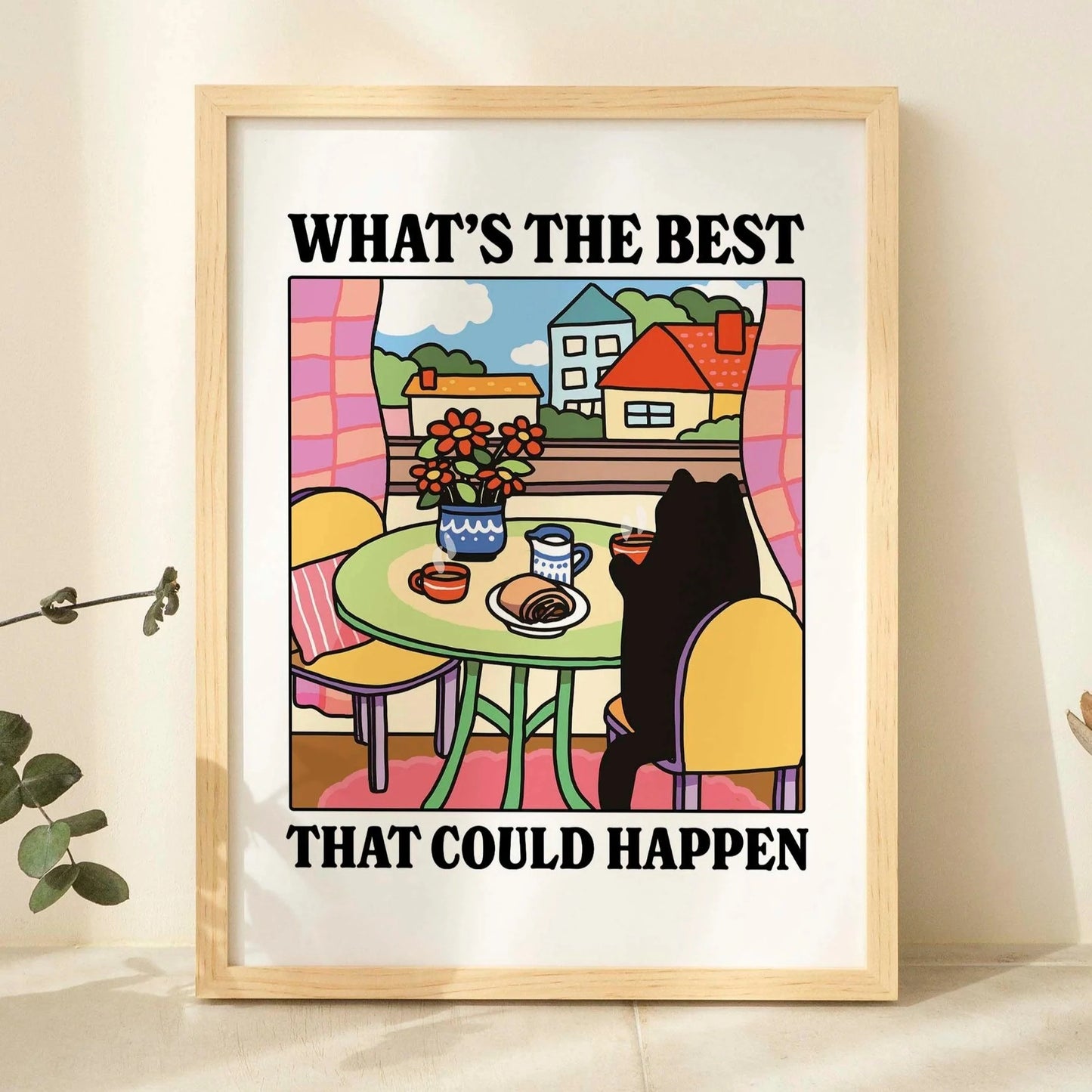 Best That Could Happen Cartoon Cat Wall Art Prints Canvas Painting Poster Picture For Living Children Room Home Decor Gift Peaceful Pleasures Health and Wellness