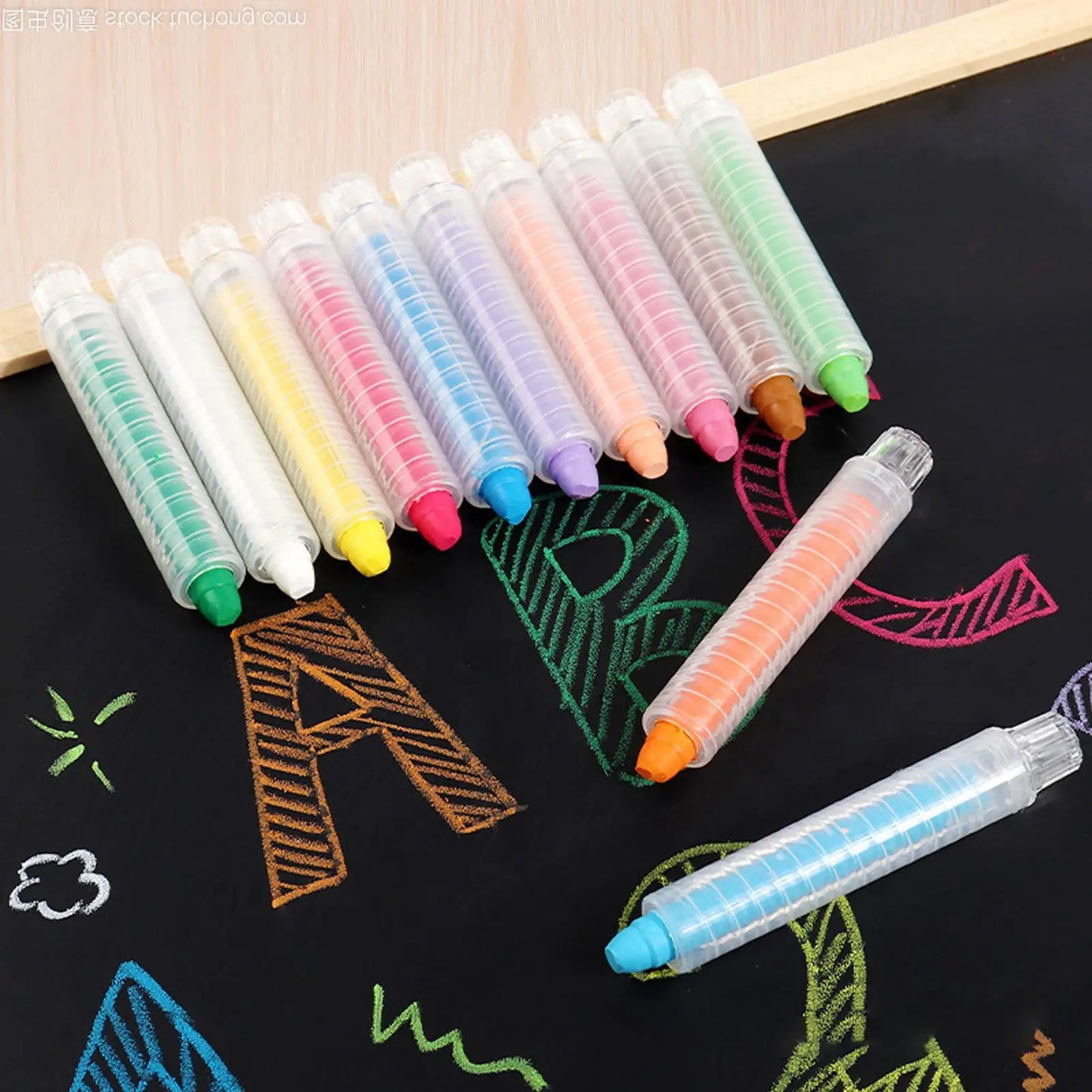 12-Color Dustless Chalk Set – Washable, Erasable & Dust-Free