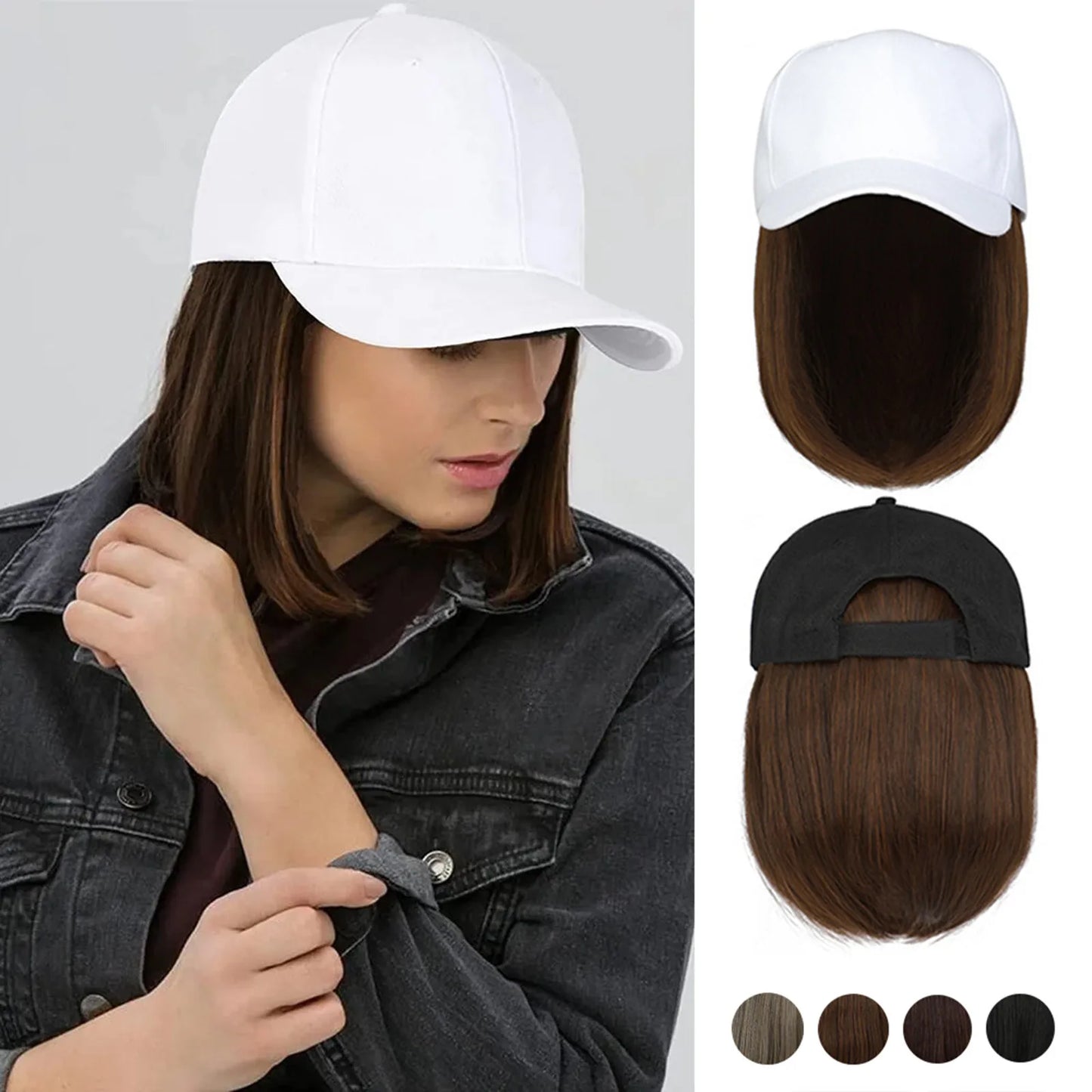 Baseball Cap Bob Wig | Adjustable Synthetic Hair Hat
