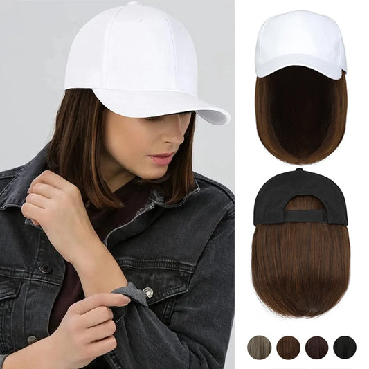Baseball Cap Bob Wig | Adjustable Synthetic Hair Hat Baseball Cap Wig Peaceful Pleasures Health and Wellness