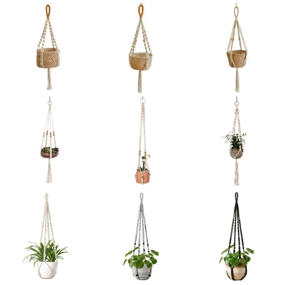 Boho Macrame Cotton Rope Plant Hanger – Handmade Tassel Basket