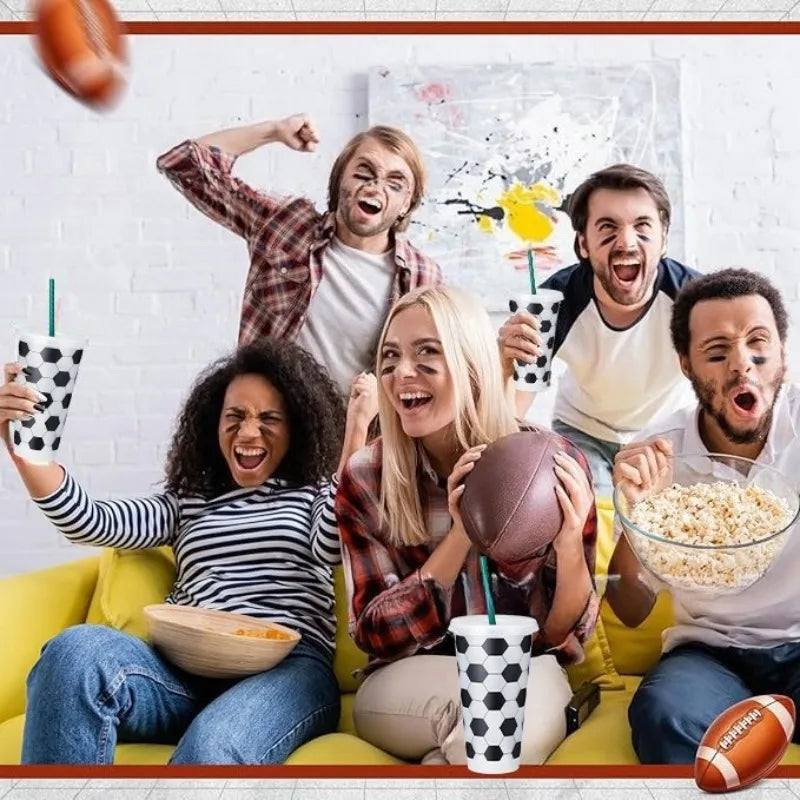 Football Design Straw Cups 710ml | Leak-Proof Reusable Tumbler