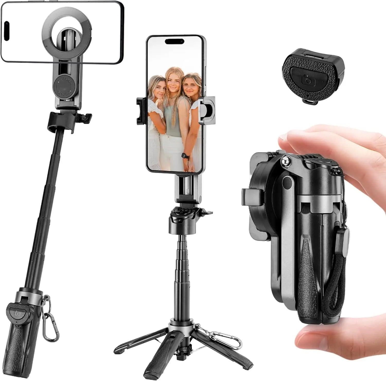 Magnetic Tripod for Phone Magsafe Stand＆Clip Portable Pocket Size Selfie Stick for Android/iPhone Wireless Remote Control Peaceful Pleasures Health and Wellness Gray
