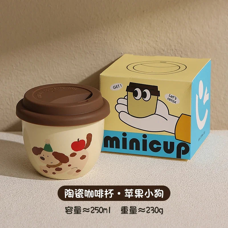 Practical Cute Cartoon Sausage Puppy Cups Exquisite Coffee Cups with Lid One Piece Cups Internet Famous Ceramic Cups Casual Cups Peaceful Pleasures Health and Wellness C 250ML