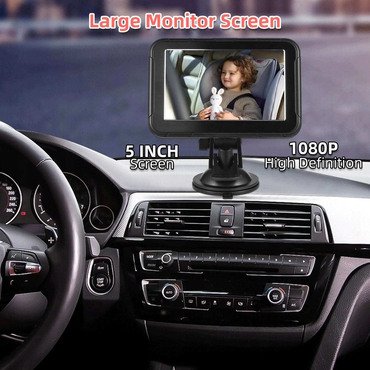 1080P Baby Car Camera – 5" Monitor, Night Vision, 360° View