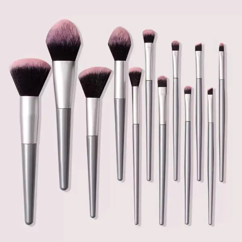 12Pcs Professional Makeup Brush Set Soft Synthetic Hair Brushes With Powder Puff For Foundation Powder Eyeshadow Travel Tools Peaceful Pleasures Health and Wellness Silver