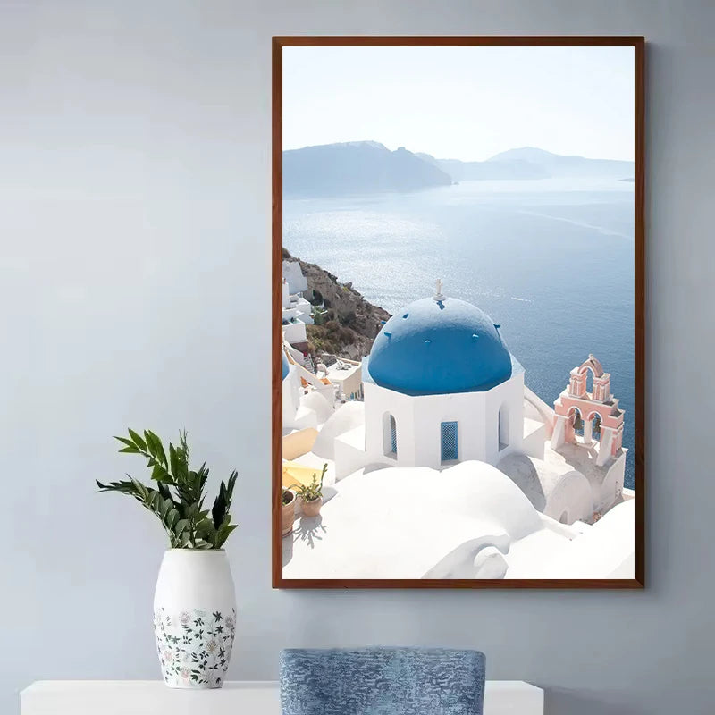 Santorini Greece Canvas Wall Art | Aesthetic Travel Poster