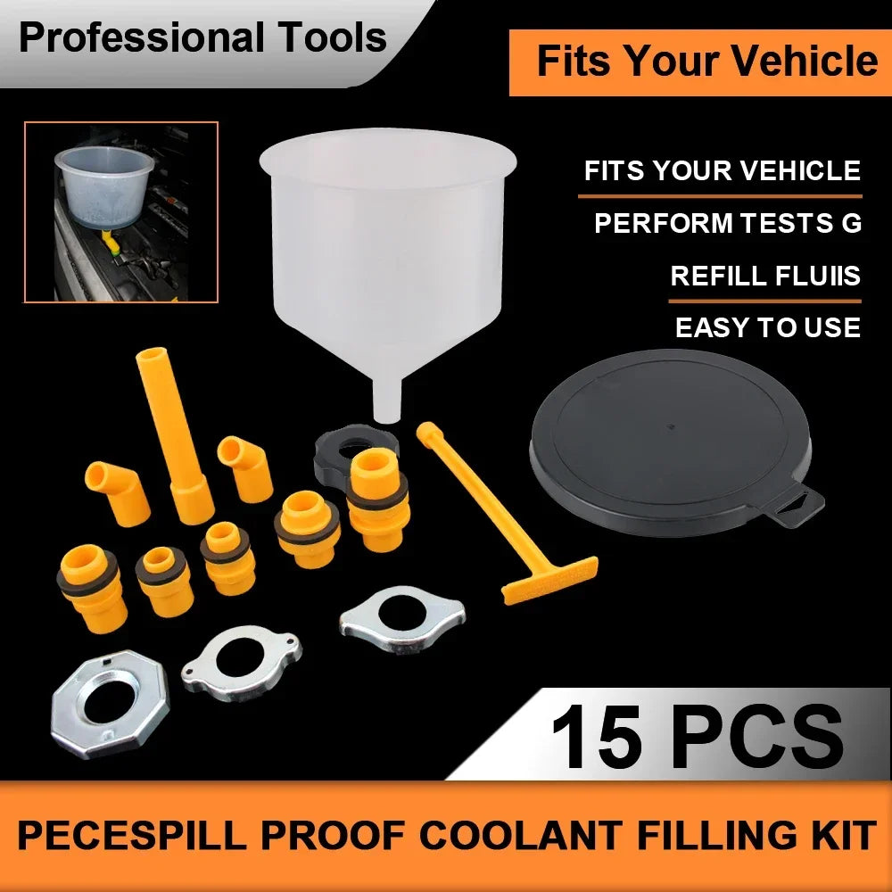 Pour Oil Tool 15Pcs/Set Spill Proof Coolant Filling Kit Car Accessories Plastic Filling Funnel Spout Fit Universal Vehicles Peaceful Pleasures Health and Wellness