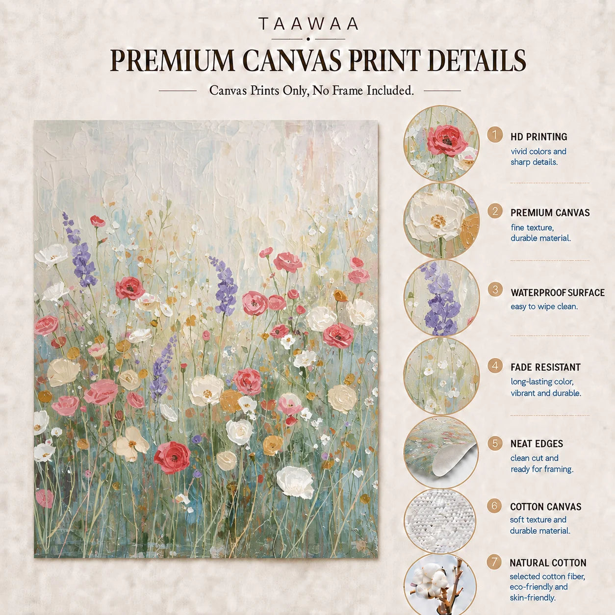 Vintage Wildflower Botanical Canvas Wall Art | Floral Poster Botanical Canvas Print Peaceful Pleasures Health and Wellness
