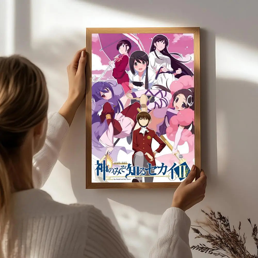 Anime T-The World God Only Knows Poster HD Self Adhesive Waterproof Wall Art Ideal for Home Office Dorm Bedroom Great Gift Peaceful Pleasures Health and Wellness White7 15X20cmNoframe