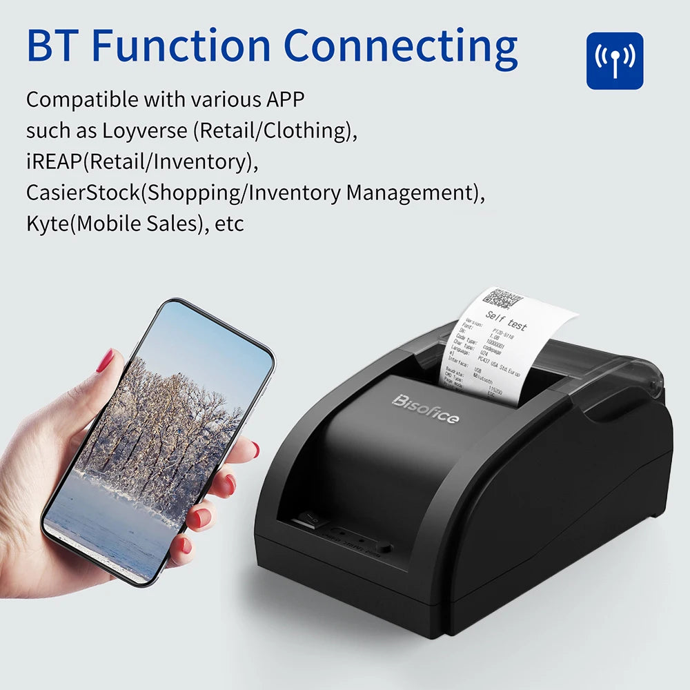 Arealer 58mm Wireless Thermal Receipt Printer USB Bluetooth