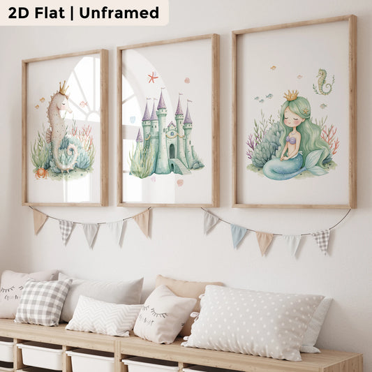 3-Piece Mermaid & Seahorse Canvas Wall Art | Ocean Home Decor Canvas Wall Art Set Peaceful Pleasures Health and Wellness GP133-3pcs 21x30cm Unframed