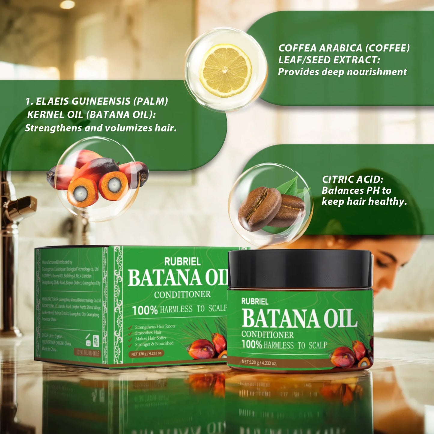 120g Batana Oil Shampoo & Conditioner Set Strengthens Hair Roots Repairs damaged Hair Deeply Nourishment Smooth Hair Conditioner Peaceful Pleasures Health and Wellness