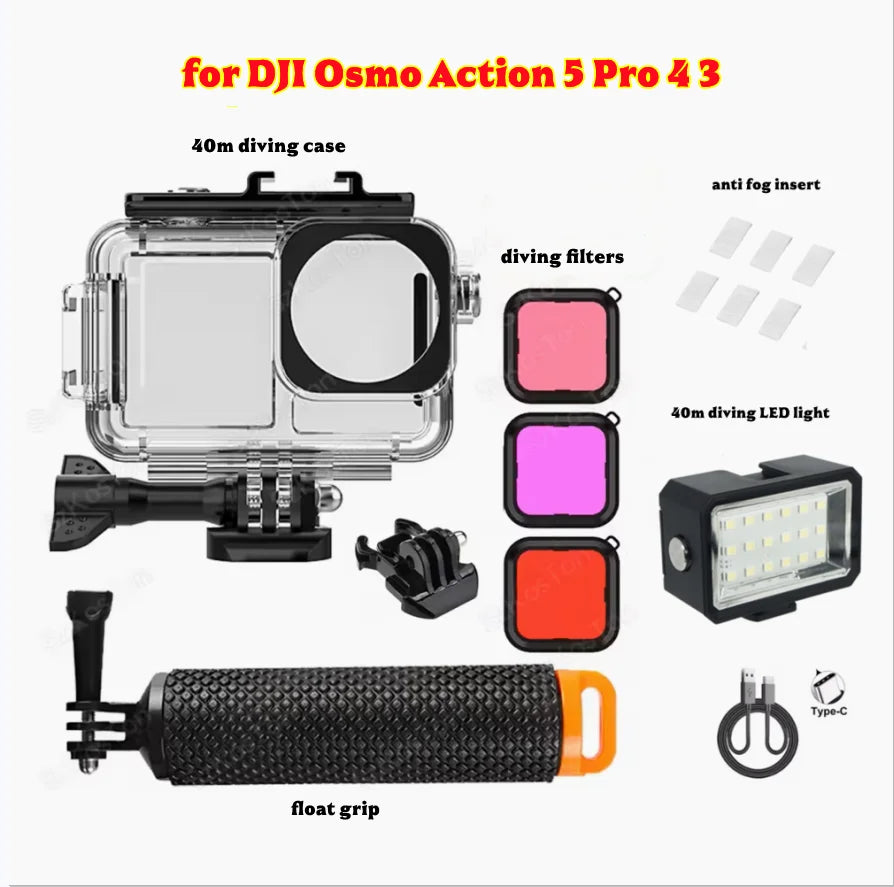 45M Waterproof Dive Case + Filters for DJI OSMO Action 3/4/5 Pro