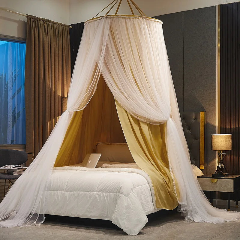 Battilo Bed Canopy for Kids Double Layer Mosquito Net Round Dome Hanging Castle Play Tent Canopy Bed Curtain Children Room Decor Peaceful Pleasures Health and Wellness Yellow 100x235cm