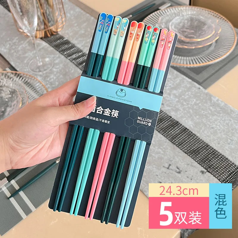 New Antibacterial Alloy Chopsticks Household Morandi Color Non Slip Mildew Proof High Appearance Chopsticks Household Chopsticks Peaceful Pleasures Health and Wellness A