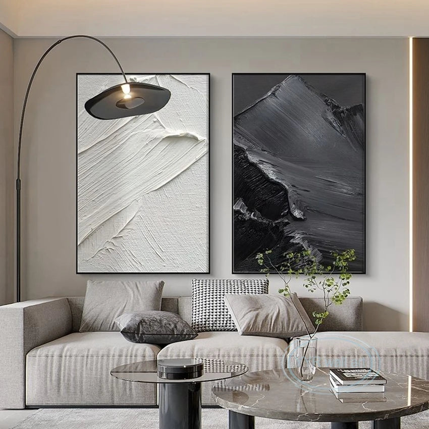 Minimalist Advanced Handmade Abstract Oil Painting, Black and White Texture, Wall Art, Canvas Decoration, Living Room Poster, Be Peaceful Pleasures Health and Wellness
