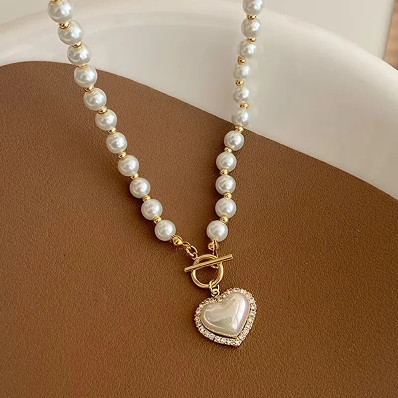 New Heart-shaped Pearl Necklace For Women Heart Pendant Necklaces Niche Chokers Necklace Accessories Luxury Jewelry Gifts Peaceful Pleasures Health and Wellness White